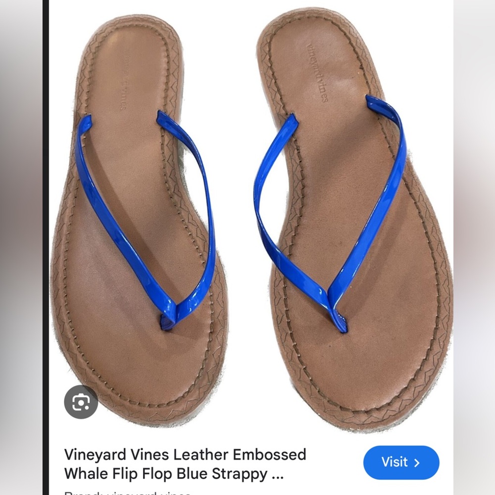 Vineyard Vines Leather Flip Flops Size 9 Blue Strap NWOT
